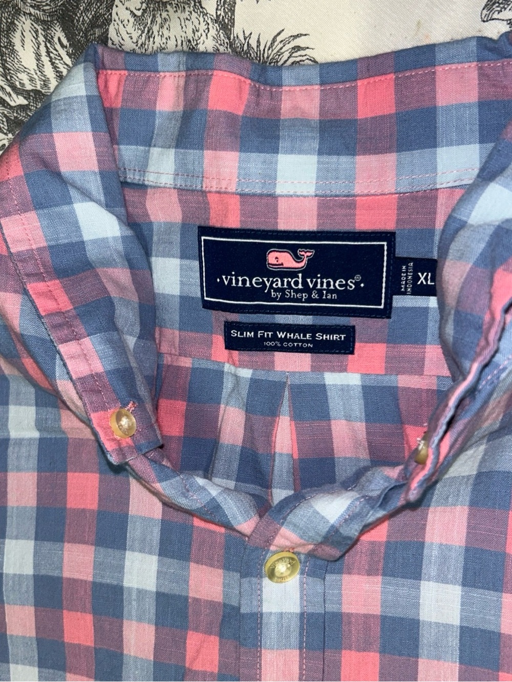 Vineyard Vines Men’s Slim Fit Button-Down Shirt — Pink & Blue Plaid